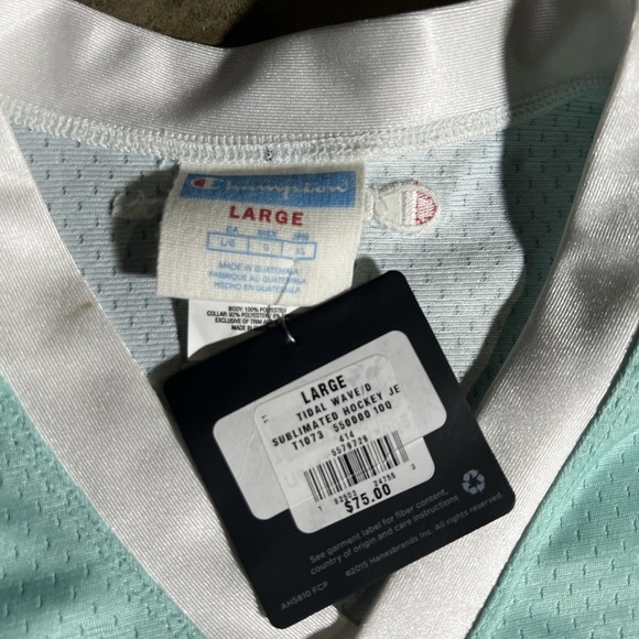 Champion Men's Large #19 TidalWave Hockey Jersey Blue White 90s Y2K Style Size L - Picture 3 of 4
